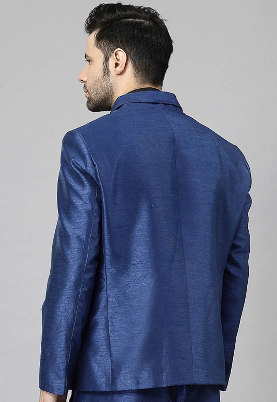 Solid Color Dupion Silk Blazer in Blue