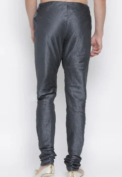 Solid Color Dupion Silk Churidar in Dark Grey