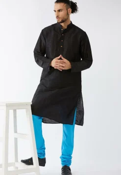 Solid Color Dupion Silk Churidar in Blue