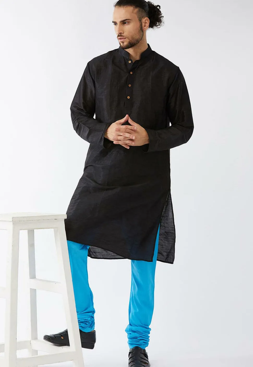 Solid Color Dupion Silk Churidar in Blue