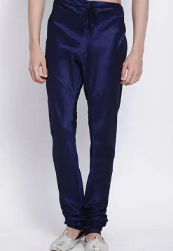 Solid Color Dupion Silk Churidar in Navy Blue