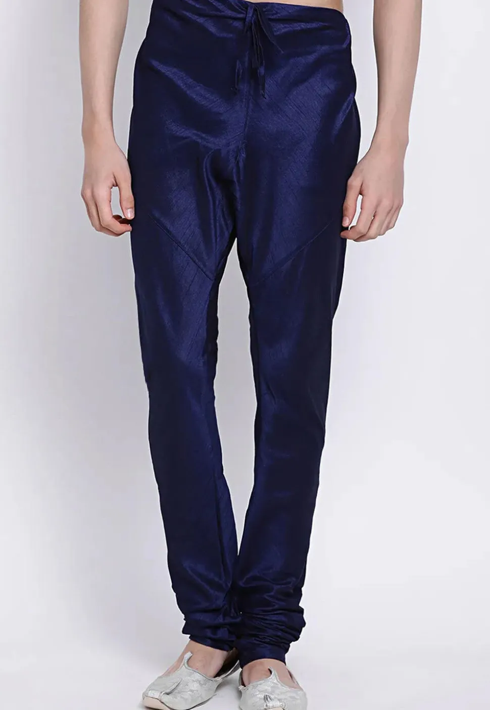 Solid Color Dupion Silk Churidar in Navy Blue