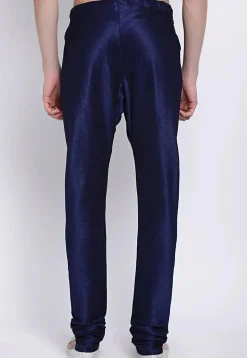 Solid Color Dupion Silk Churidar in Navy Blue