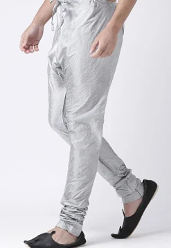 Solid Color Dupion Silk Churidar in Grey