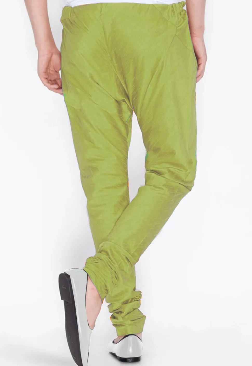 Solid Color Dupion Silk Churidar in Olive Green