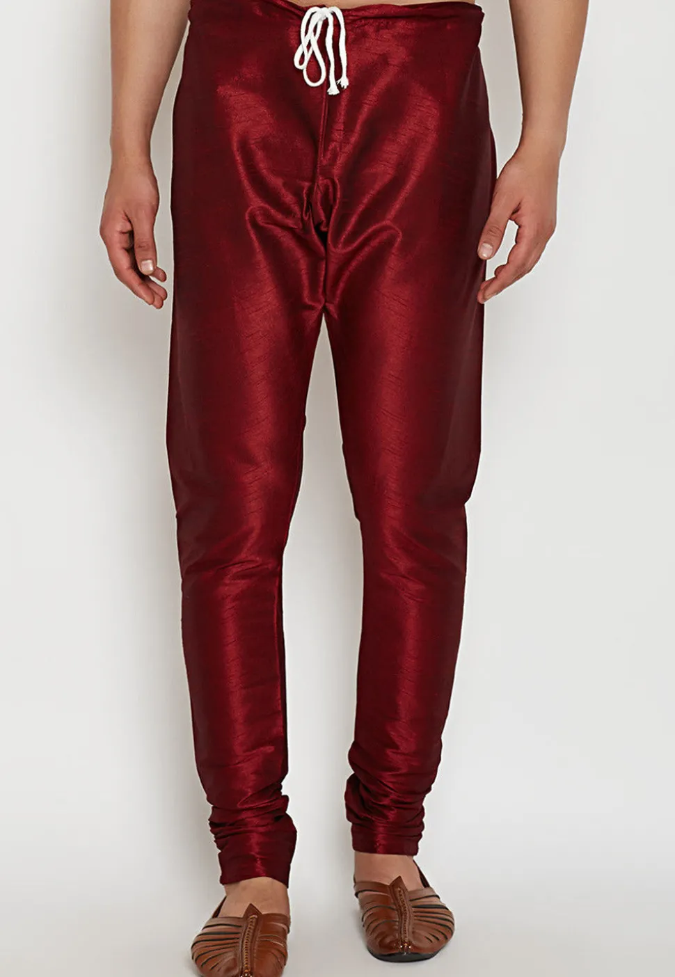 Solid Color Dupion Silk Churidar in Maroon