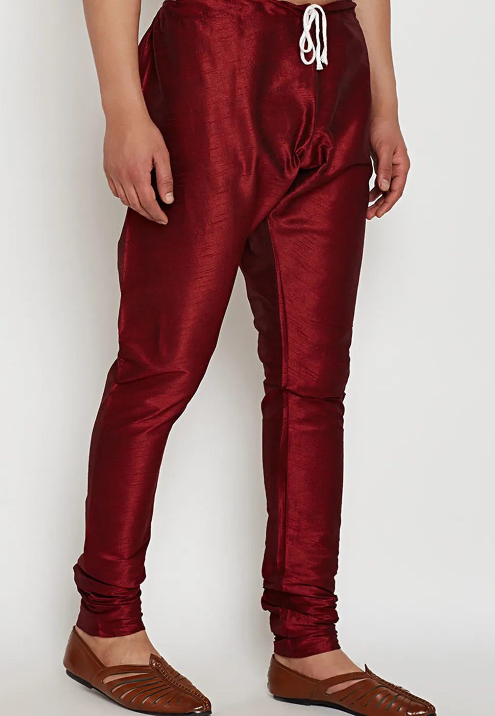 Solid Color Dupion Silk Churidar in Maroon