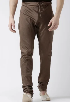 Solid Color Dupion Silk Churidar in Brown