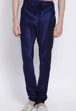Solid Color Dupion Silk Churidar in Navy Blue