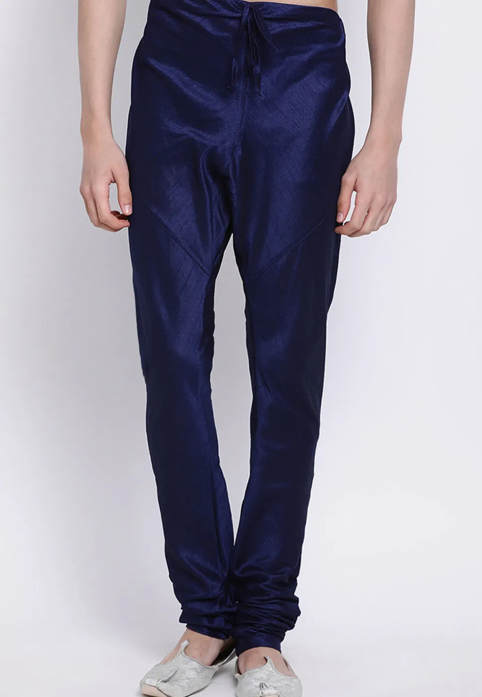 Solid Color Dupion Silk Churidar in Navy Blue
