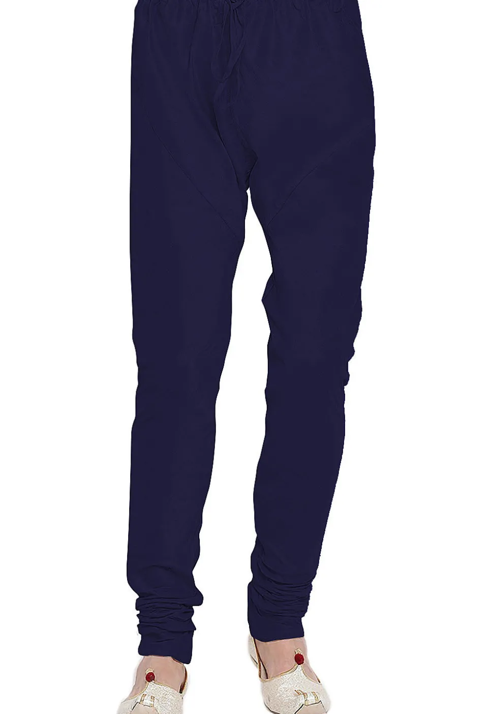 Solid Color Dupion Silk Churidar in Navy Blue