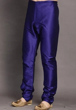 Solid Color Dupion Silk Churidar in Navy Blue