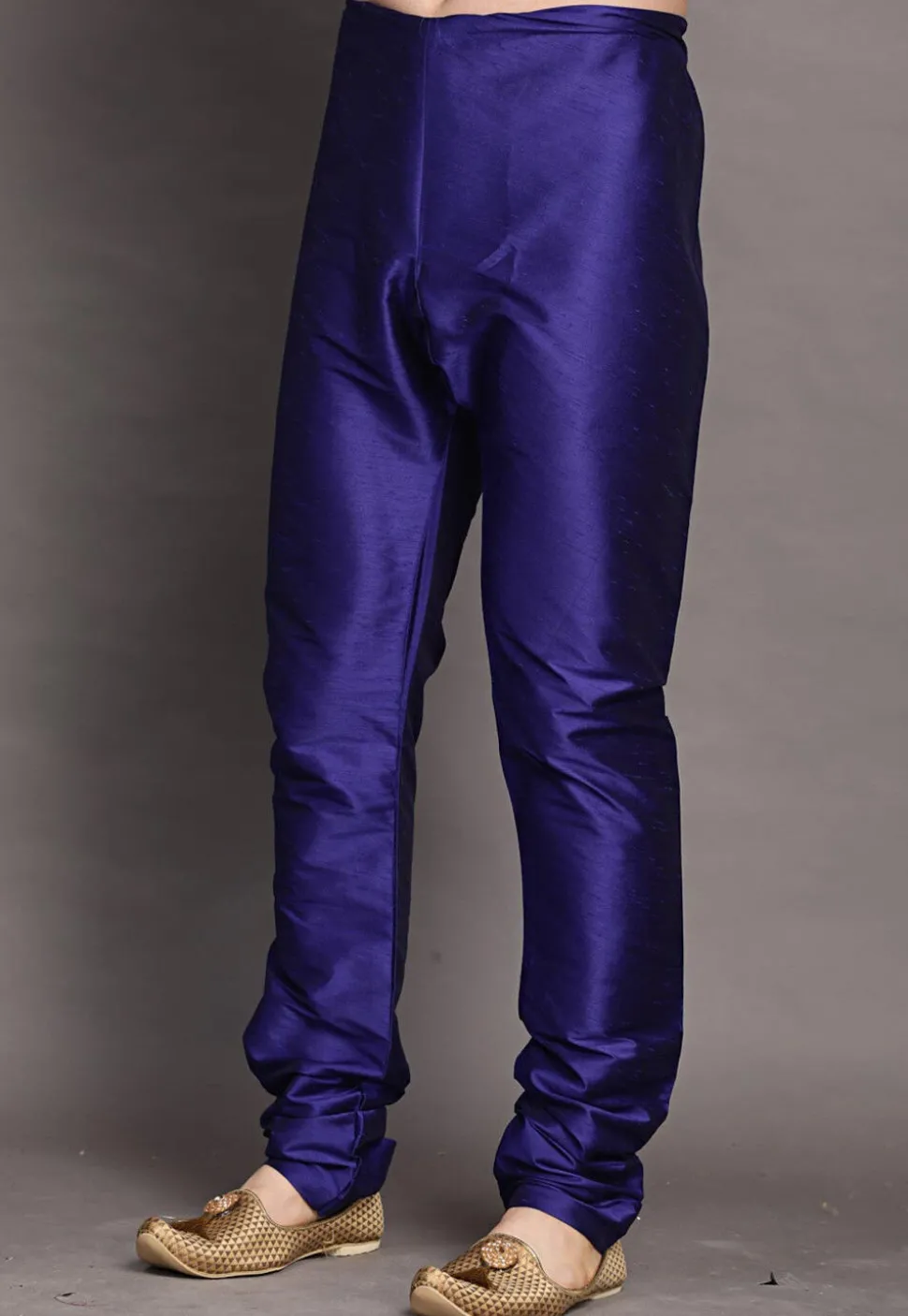 Solid Color Dupion Silk Churidar in Navy Blue