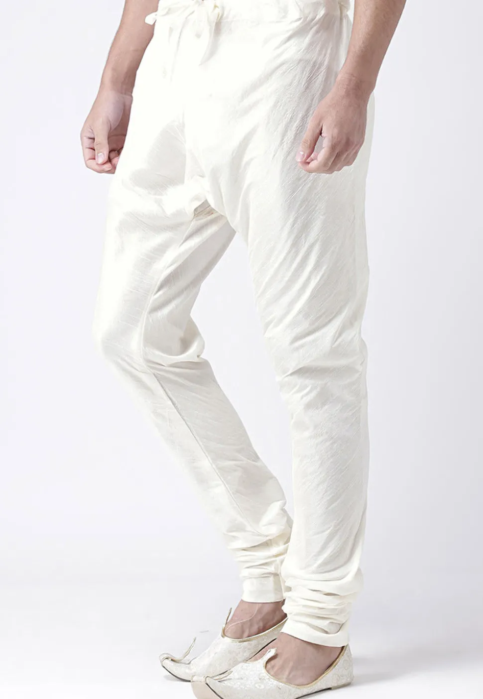 Solid Color Dupion Silk Churidar in White