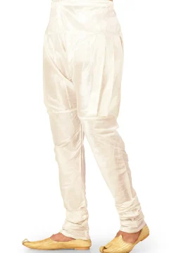 Solid Color Dupion Silk Churidar in Off White