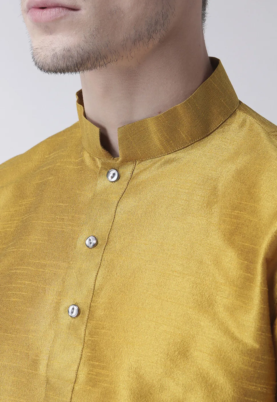 Solid Color Dupion Silk Dhoti Kurta in Mustard