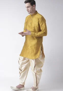 Solid Color Dupion Silk Dhoti Kurta in Mustard