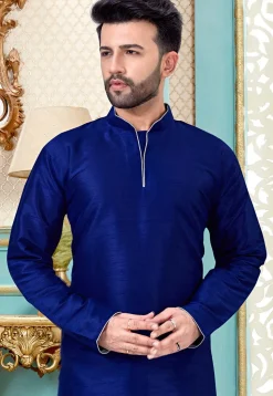 Solid Color Dupion Silk Dhoti Kurta in Royal Blue
