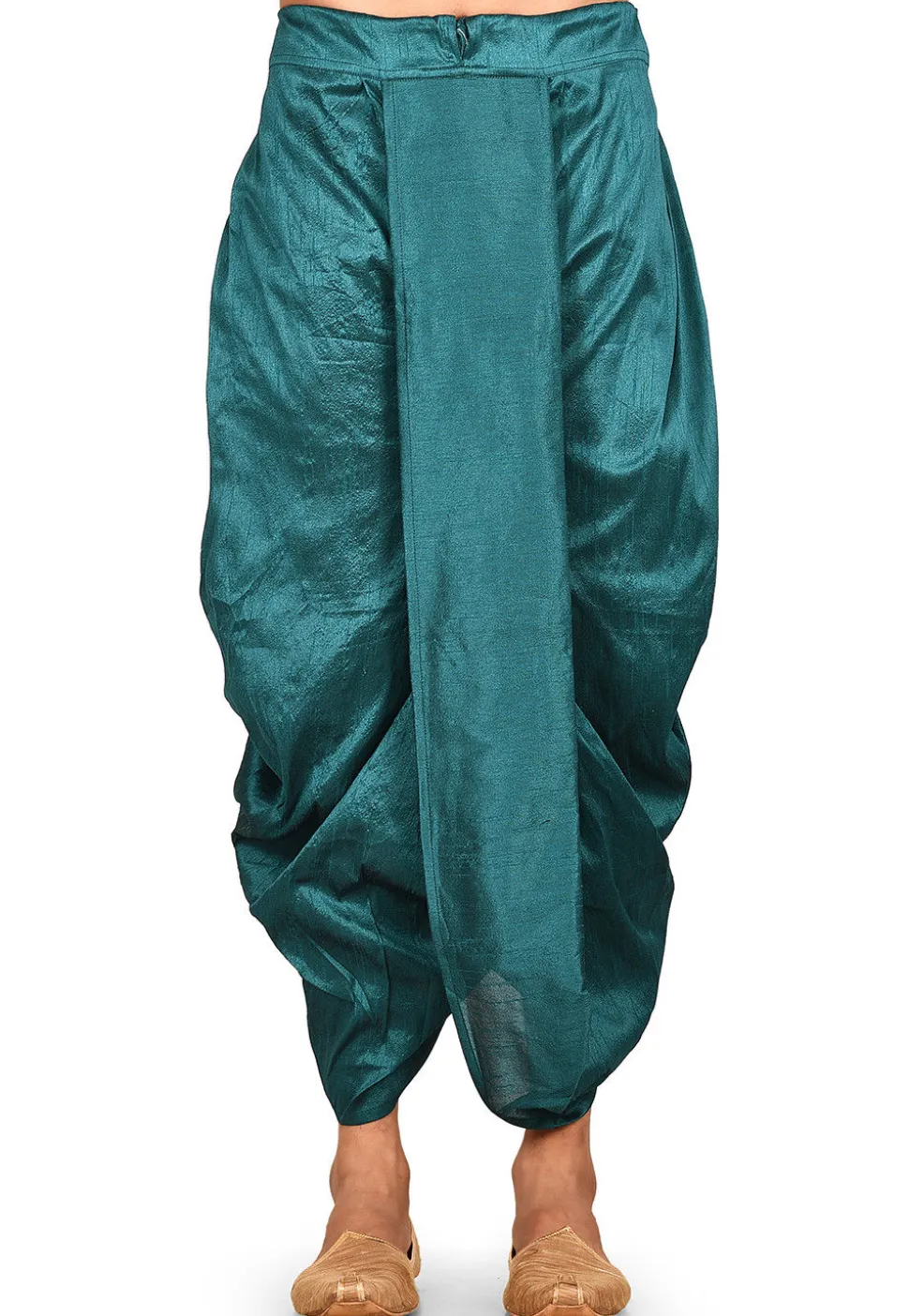 Solid Color Dupion Silk Dhoti Pant in Teal Blue