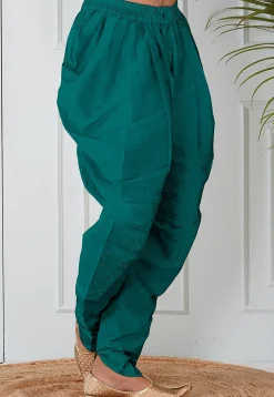 Solid Color Dupion Silk Dhoti in Teal Green