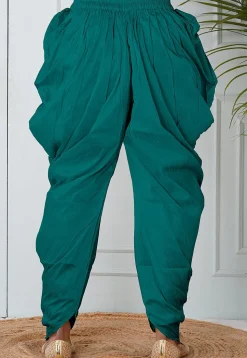 Solid Color Dupion Silk Dhoti in Teal Green