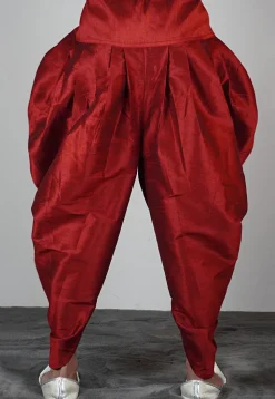 Solid Color Dupion Silk Dhoti Pant in Maroon