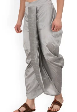 Solid Color Dupion Silk Dhoti in Grey