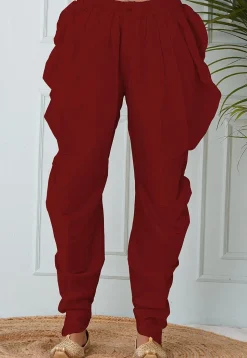 Solid Color Dupion Silk Dhoti in Maroon
