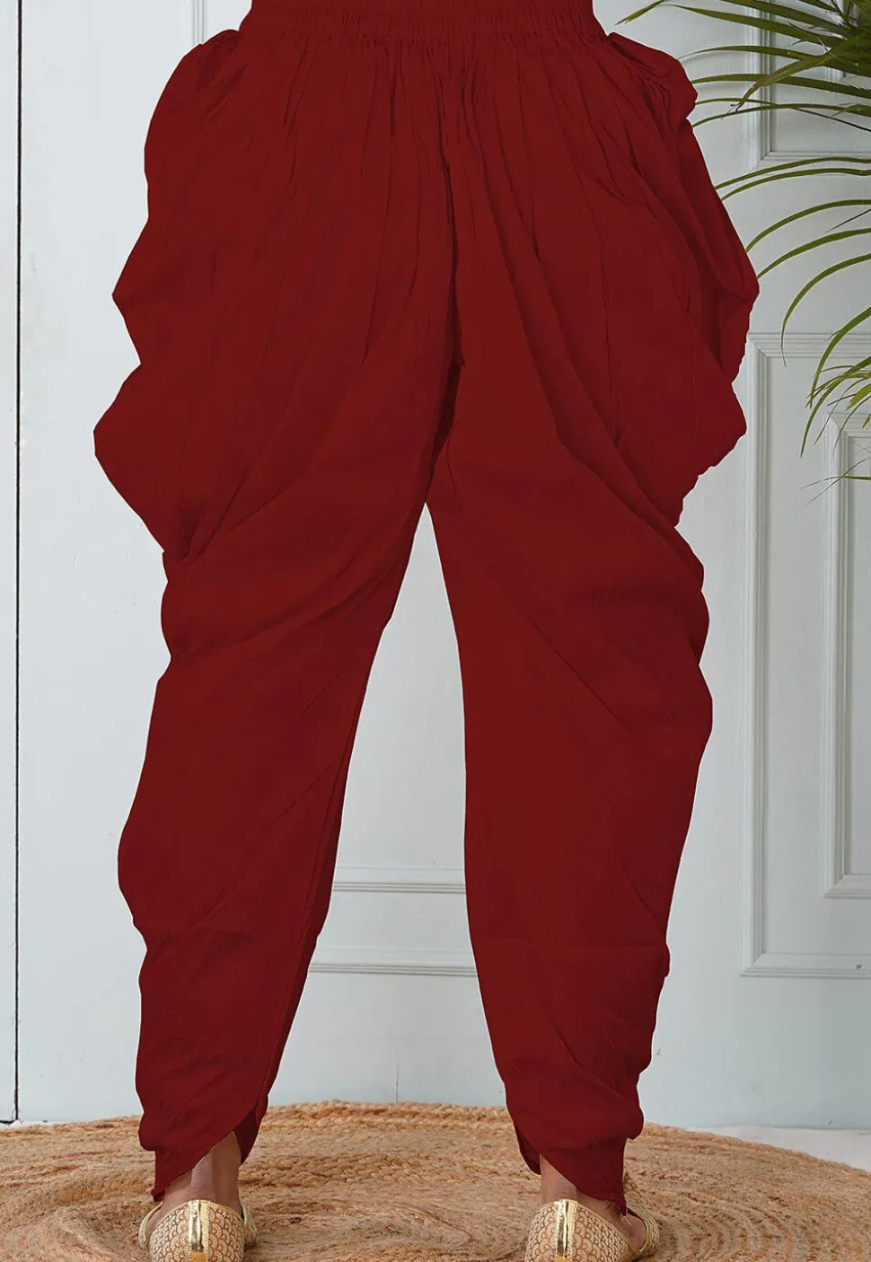 Solid Color Dupion Silk Dhoti in Maroon