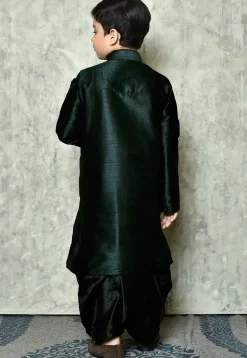 Solid Color Dupion Silk Dhoti Kurta in Dark Green