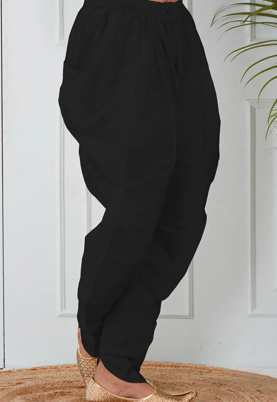 Solid Color Dupion Silk Dhoti in Black