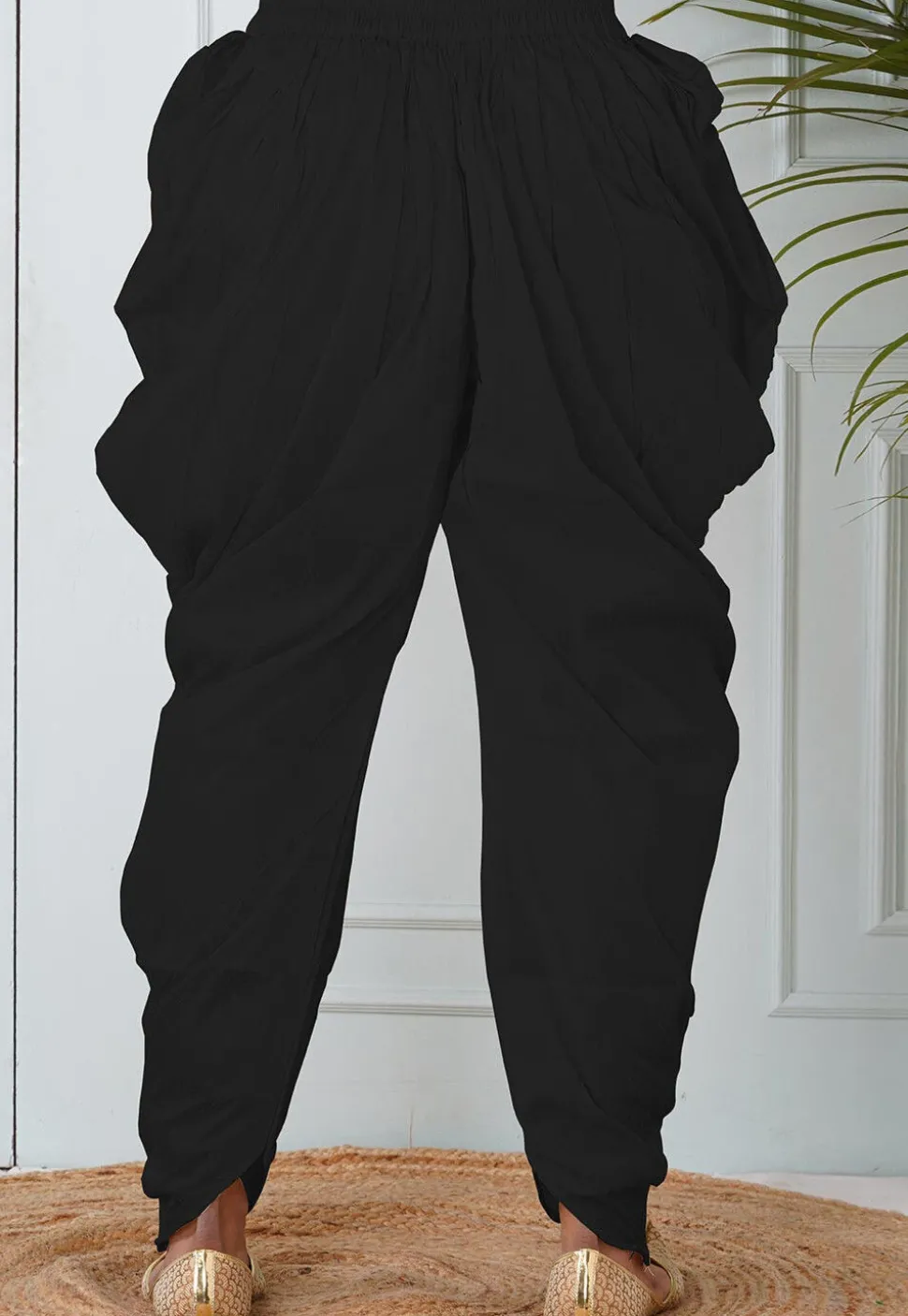 Solid Color Dupion Silk Dhoti in Black