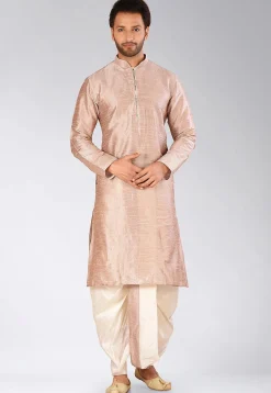 Solid Color Dupion Silk Dhoti Kurta in Fawn