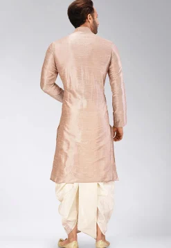 Solid Color Dupion Silk Dhoti Kurta in Fawn