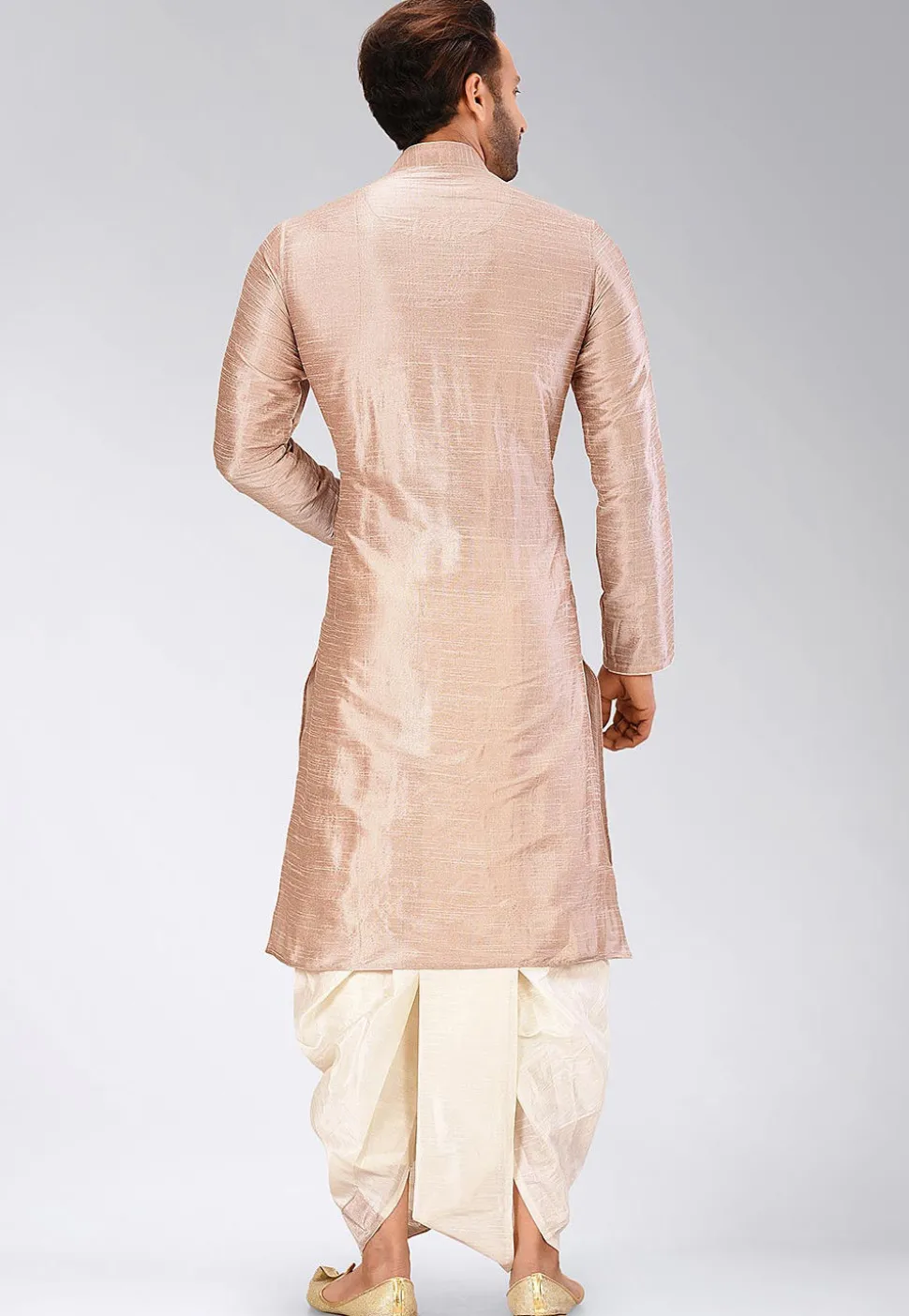 Solid Color Dupion Silk Dhoti Kurta in Fawn