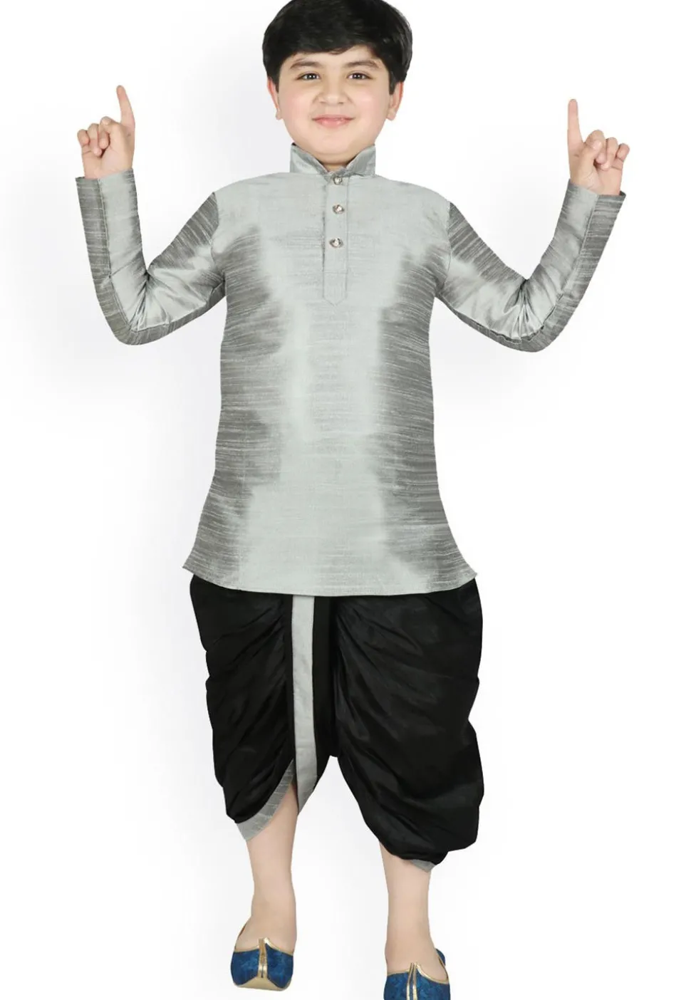 Solid Color Dupion Silk Dhoti Kurta in Grey