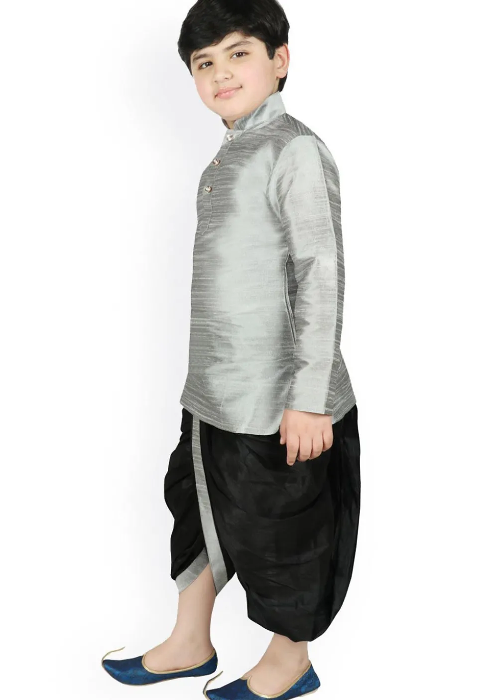 Solid Color Dupion Silk Dhoti Kurta in Grey