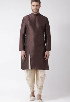 Solid Color Dupion Silk Dhoti Kurta in Brown