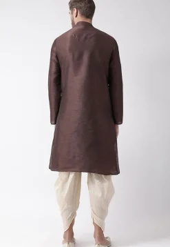 Solid Color Dupion Silk Dhoti Kurta in Brown