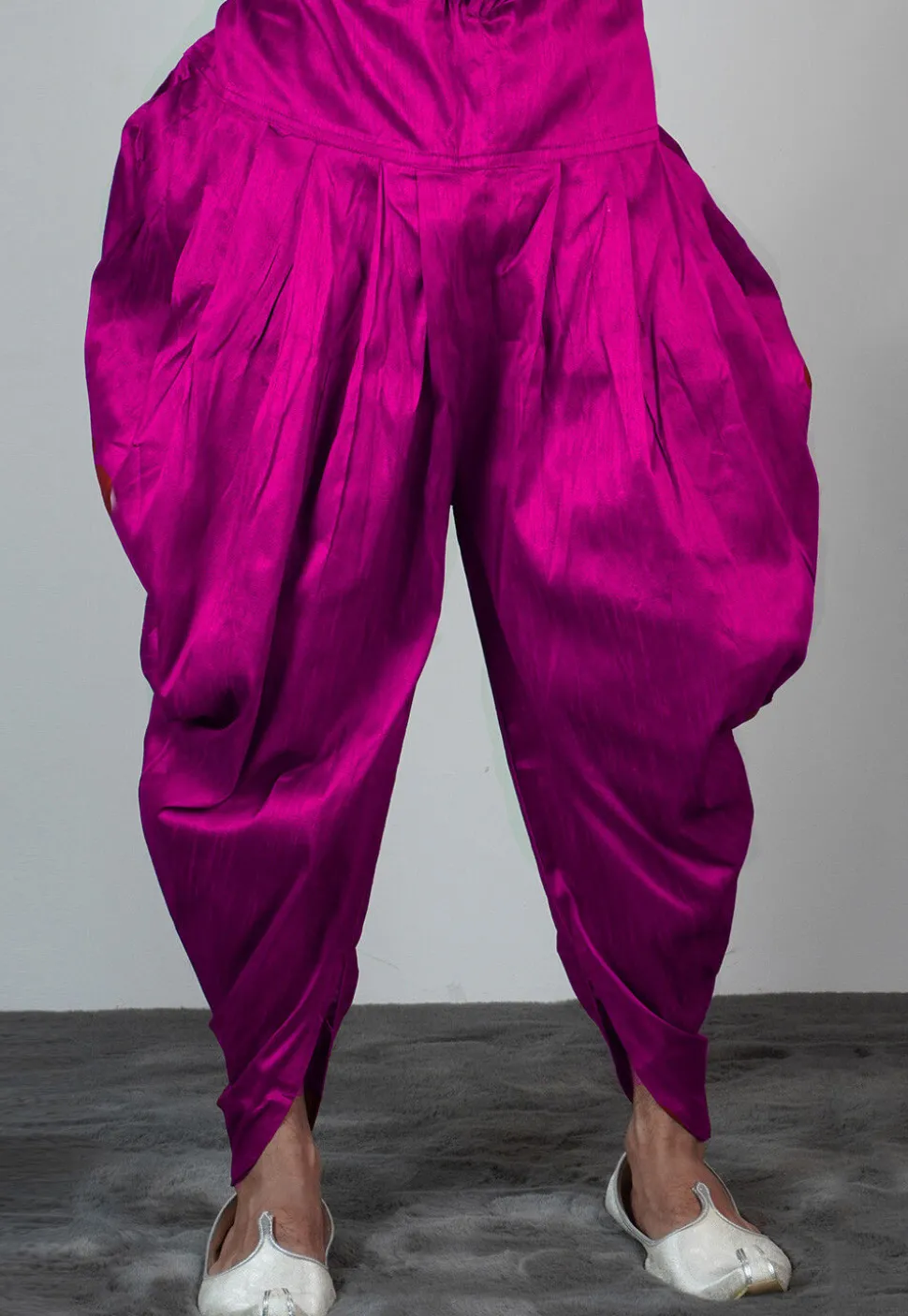 Solid Color Dupion Silk Dhoti Pant in Magenta