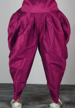 Solid Color Dupion Silk Dhoti Pant in Magenta