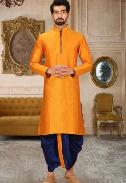 Solid Color Dupion Silk Dhoti Kurta in Orange