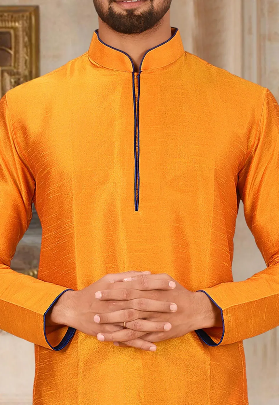 Solid Color Dupion Silk Dhoti Kurta in Orange