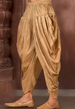 Solid Color Dupion Silk Dhoti Pant in Dark Beige