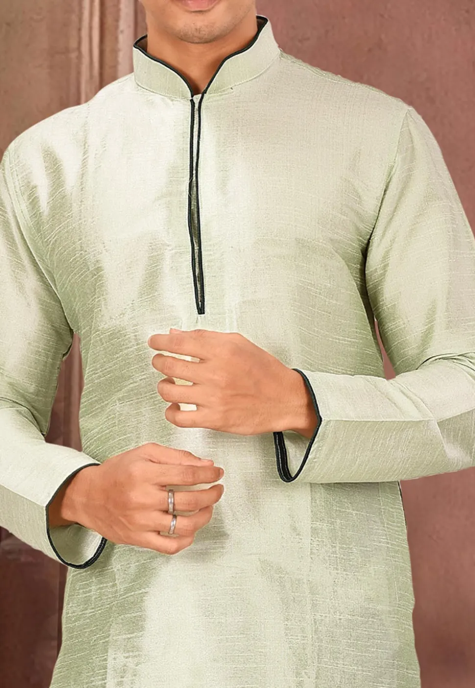 Solid Color Dupion Silk Dhoti Kurta in Dusty Green