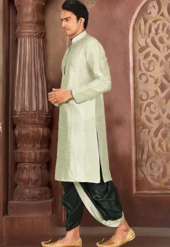 Solid Color Dupion Silk Dhoti Kurta in Dusty Green