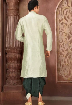 Solid Color Dupion Silk Dhoti Kurta in Dusty Green