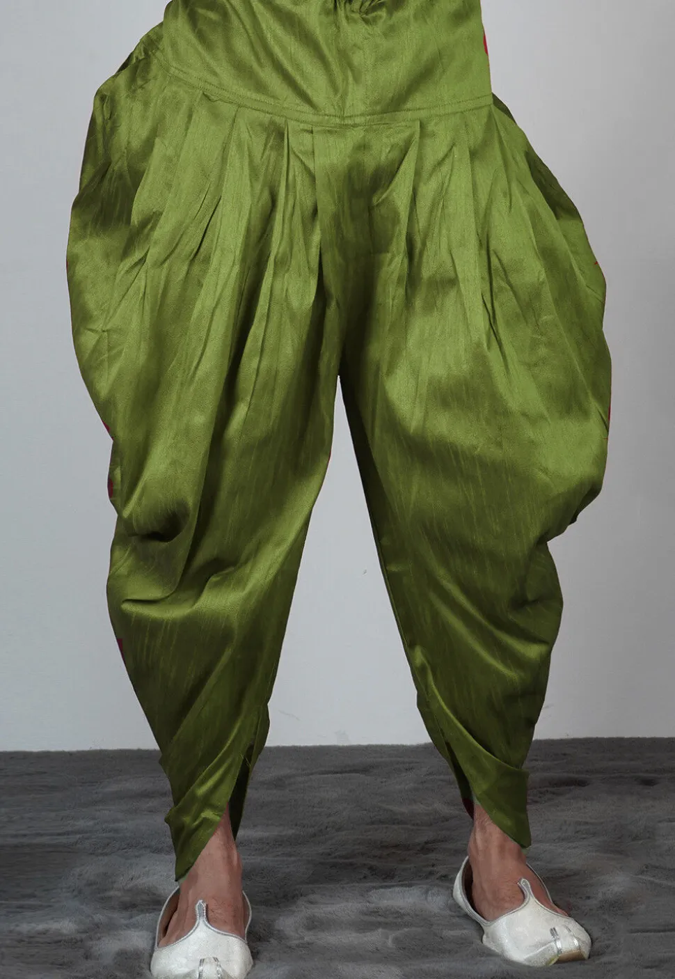 Solid Color Dupion Silk Dhoti Pant in Dusty Green