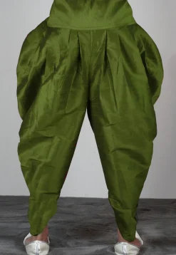 Solid Color Dupion Silk Dhoti Pant in Dusty Green