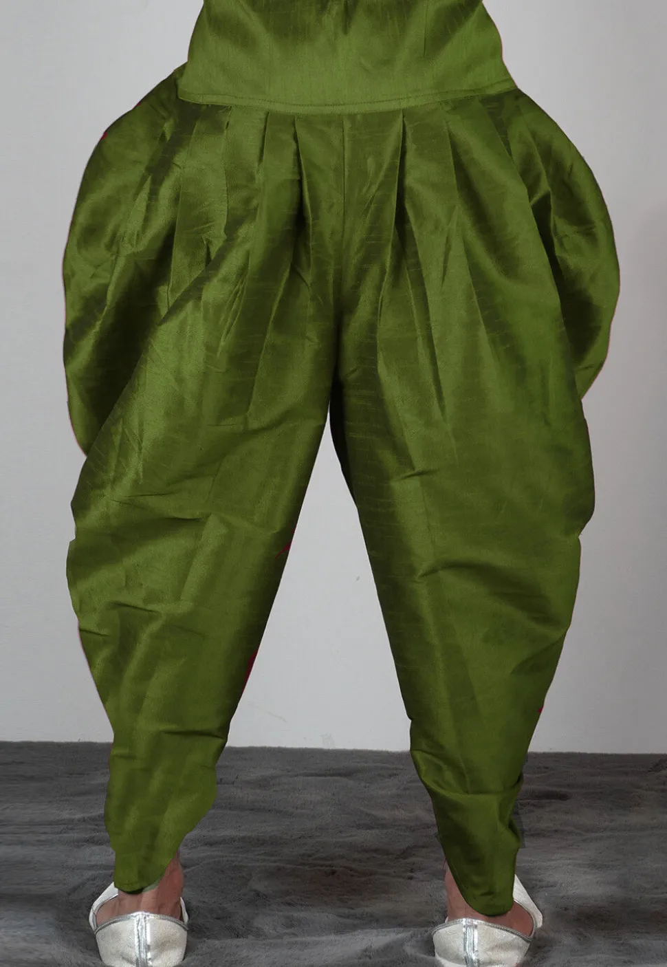 Solid Color Dupion Silk Dhoti Pant in Dusty Green